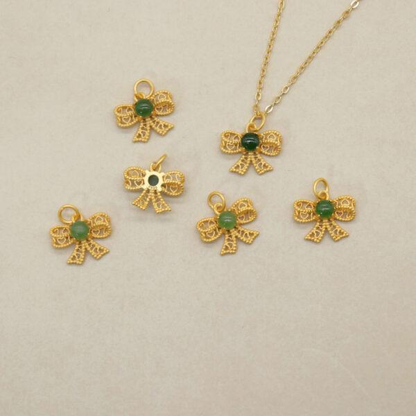2pcs / 5 pcs bow-knot charm, nephrite charm, green charm, sterling silver charm, gild bead, golden charm - Image 4