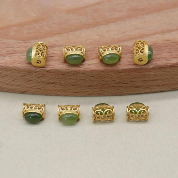 2pcs / 5 pcs bezel bead, hollow flower bead, oval bead, nephrite bead, green bead, sterling silver bead, gild bead, golden bead - Image 4