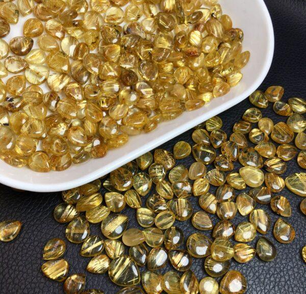 golden rutilated quartz bead, droplet bead, teardrop bead, bezel gemstone, ring gemstone, pendant gemstone - Image 4
