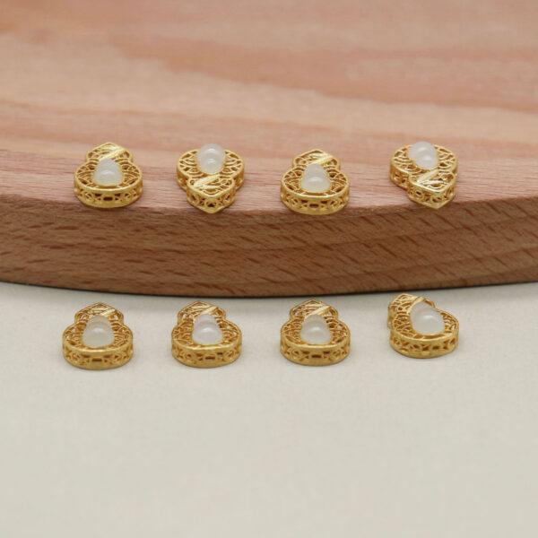 2pcs / 5 pcs  bezel bead, gourd bead, white nephrite bead, sterling silver bead, gild bead, golden bead - Image 4