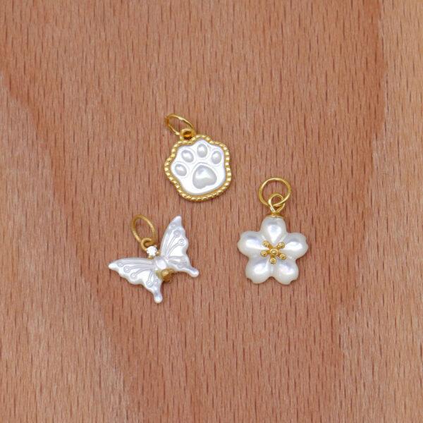2pcs / 5 pcs flower charm, butterfly charm, shell charm, white charm, sterling silver charm, gild bead, golden charm - Image 4
