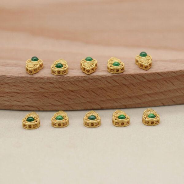 2pcs / 5 pcs bezel bead, gourd bead, jadeite bead, green bead, sterling silver bead, gild bead, golden bead - Image 4
