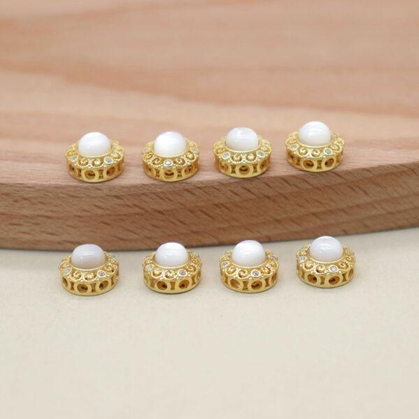 2pcs / 5 pcs bezel bead, round bead, shell bead, white bead, sterling silver bead, gild bead, golden bead - Image 4