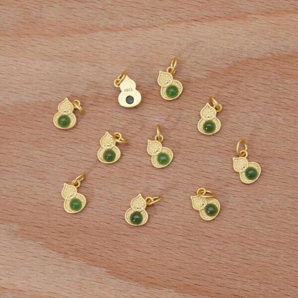 gourd charm, nephrite charm, green charm, sterling silver charm, gild bead, golden charm - Image 5