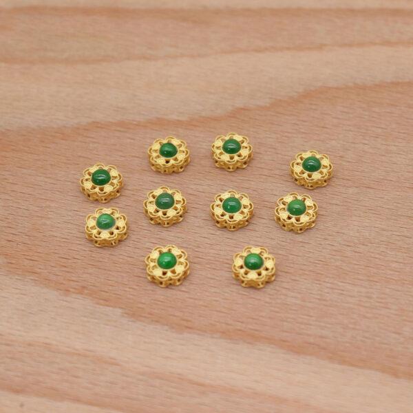 2pcs / 5 pcs  bezel bead, hollow flower bead, jadeite bead, nephrite bead, green bead, sterling silver bead, gild bead, golden bead - Image 5