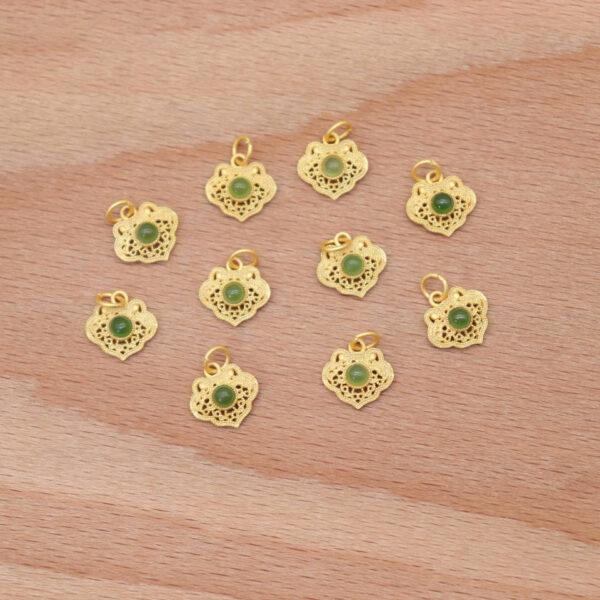2pcs / 5 pcs small flower charm, nephrite charm, green charm, sterling silver charm, gild bead, golden charm - Image 5
