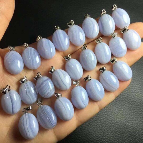 blue stripe agate charm, oval charm, sterling silver charm - Image 5
