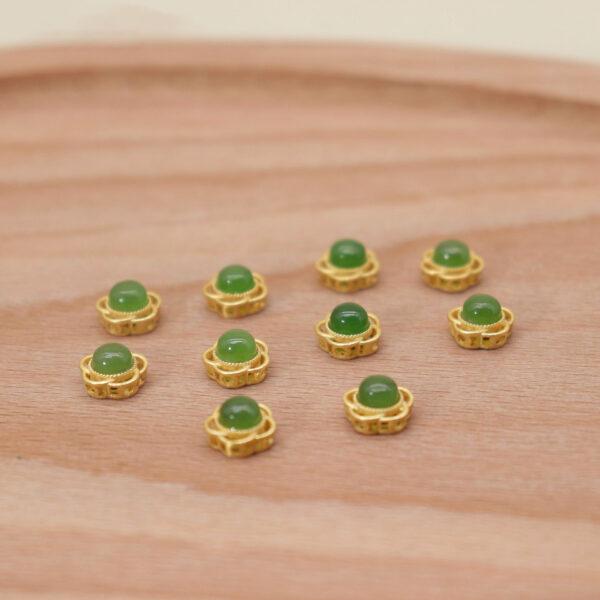 2pcs / 5 pcs  bezel bead, hollow flower bead, nephrite bead, green bead, sterling silver bead, gild bead, golden bead - Image 5