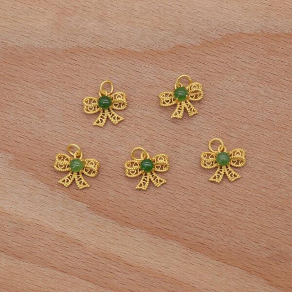 2pcs / 5 pcs bow-knot charm, nephrite charm, green charm, sterling silver charm, gild bead, golden charm - Image 5