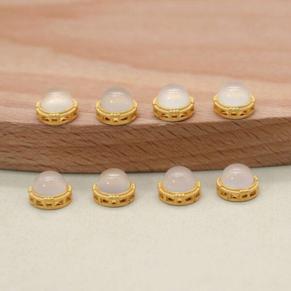 2pcs / 5 pcs  bezel bead, round bead, hazy white agate bead, sterling silver bead, gild bead, golden bead - Image 5