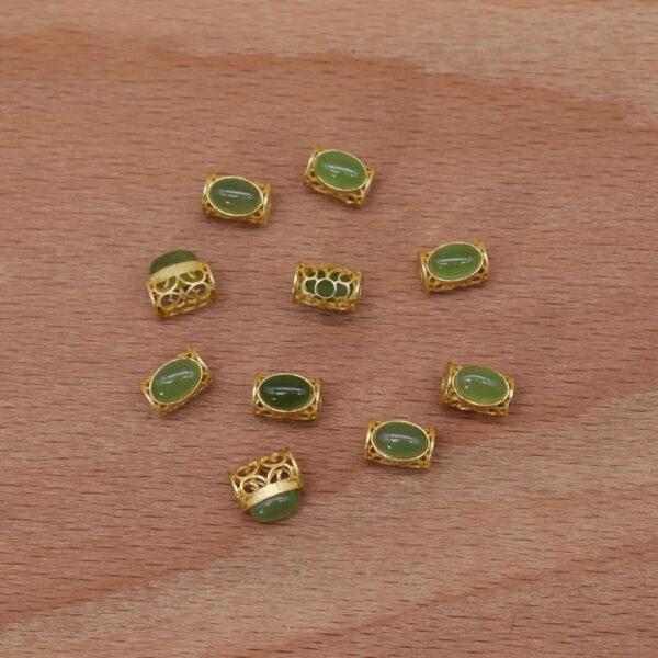 2pcs / 5 pcs bezel bead, hollow flower bead, oval bead, nephrite bead, green bead, sterling silver bead, gild bead, golden bead - Image 5