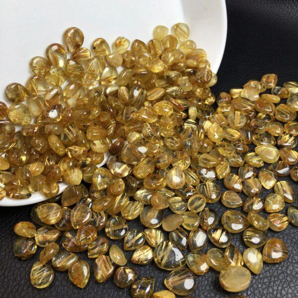 golden rutilated quartz bead, droplet bead, teardrop bead, bezel gemstone, ring gemstone, pendant gemstone - Image 5