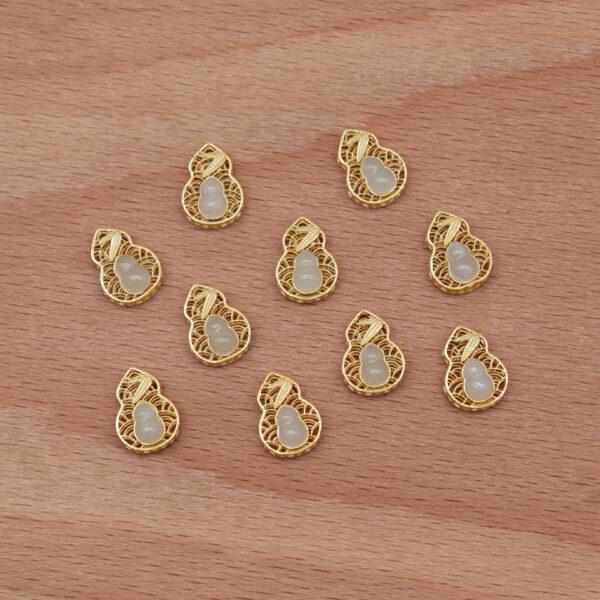 2pcs / 5 pcs  bezel bead, gourd bead, white nephrite bead, sterling silver bead, gild bead, golden bead - Image 5