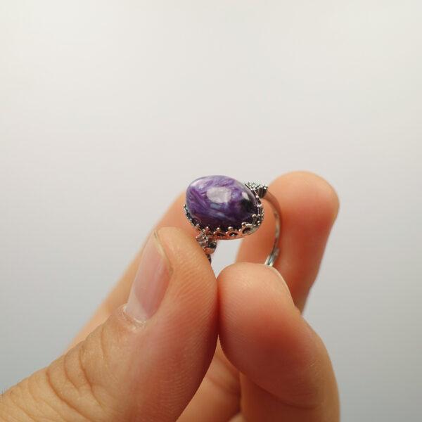 charoite ring, purple ring, copper ring, oval gemstone ring, diy ring, adjustable ring