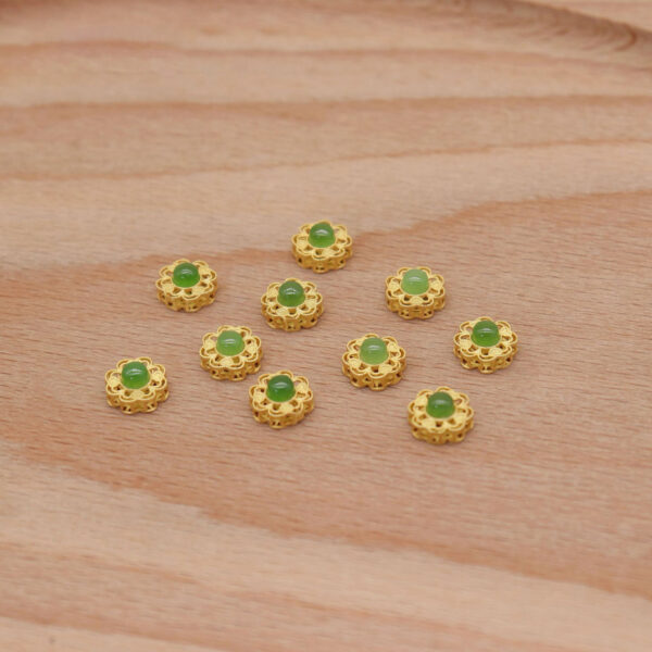 2pcs / 5 pcs  bezel bead, hollow flower bead, jadeite bead, nephrite bead, green bead, sterling silver bead, gild bead, golden bead - Image 6