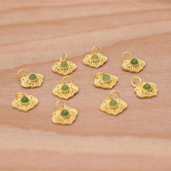 2pcs / 5 pcs small flower charm, nephrite charm, green charm, sterling silver charm, gild bead, golden charm - Image 6