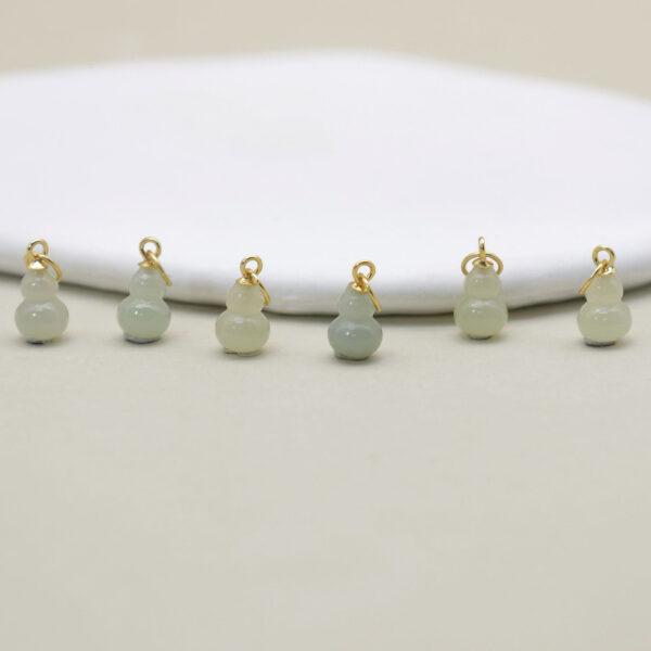 2pcs / 5 pcs small gourd charm, nephrite charm, light green charm, sterling silver charm, gild bead, golden charm - Image 6