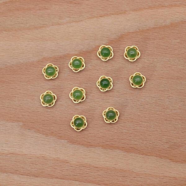 2pcs / 5 pcs  bezel bead, hollow flower bead, nephrite bead, green bead, sterling silver bead, gild bead, golden bead - Image 6