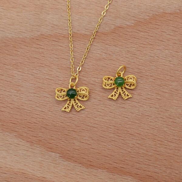 2pcs / 5 pcs bow-knot charm, nephrite charm, green charm, sterling silver charm, gild bead, golden charm - Image 6