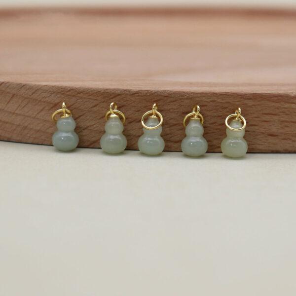 2pcs / 5 pcs small gourd charm, nephrite charm, light green charm, sterling silver charm, gild bead, golden charm - Image 7