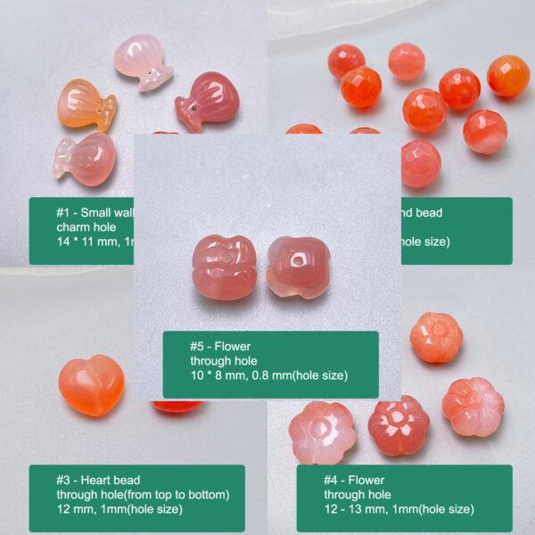 multi shapes bead, agate bead, agate charm, pink bead, orange bead, red bead
