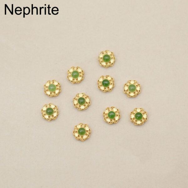 2pcs / 5 pcs  bezel bead, hollow flower bead, jadeite bead, nephrite bead, green bead, sterling silver bead, gild bead, golden bead - Image 8