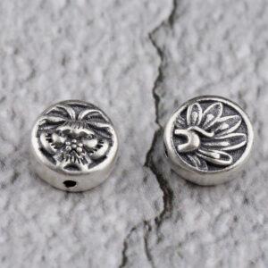 peacock bead, flower bead, round bead, spacer bead, s925 sterling silver, silver bead, oxidized silver bead