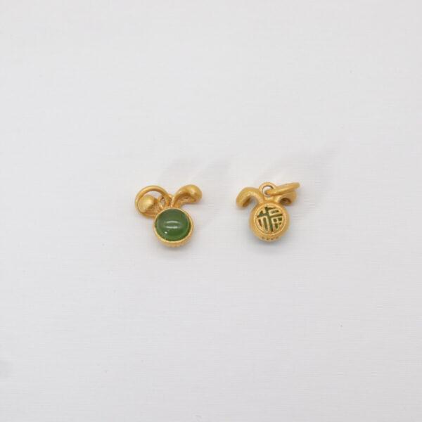 2pcs / 5 pcs rabbit head charm, nephrite charm, green charm, sterling silver charm, gild bead, golden charm