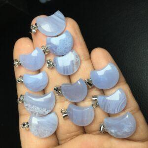 blue agate charm, moon charm, blue charm, sterling silver charm