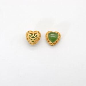 2pcs / 5 pcs heart bead, bezel bead, nephrite bead, green bead, sterling silver bead, gild bead, golden bead