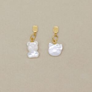 2pcs / 5 pcs cat charm, bear charm, shell charm, white charm, sterling silver charm, gild bead, golden charm