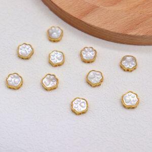 2pcs / 5 pcs cat paw bead, bezel bead, shell bead, white bead, sterling silver bead, gild bead, golden bead