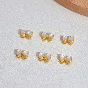 2pcs / 5 pcs bow-knot bead, bezel bead, shell bead, white bead, sterling silver bead, gild bead, golden bead