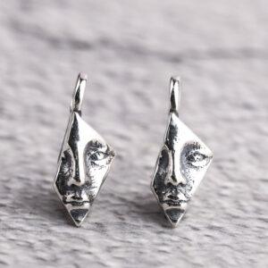 half face charm, s925 sterling silver, silver bead, silver charm, oxidized silver bead