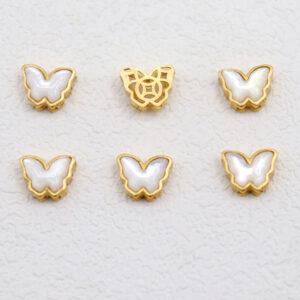 2pcs / 5 pcs butterfly bead, bezel bead, shell bead, white bead, sterling silver bead, gild bead, golden bead