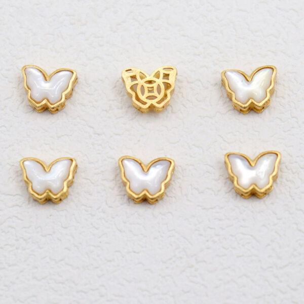 2pcs / 5 pcs butterfly bead, bezel bead, shell bead, white bead, sterling silver bead, gild bead, golden bead