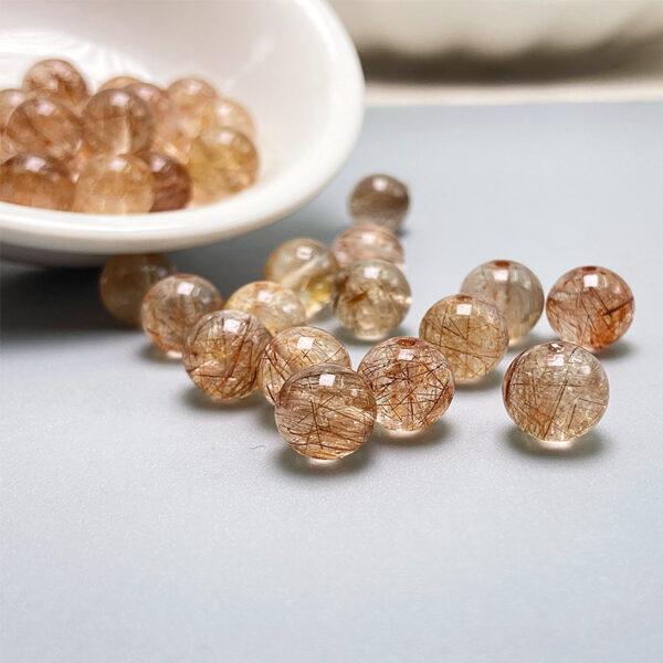 Copper Rutilated Quartz bead, round bead, through hole bead
