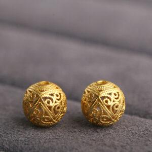 round bead, hollow bead, flower pattern bead, spacer bead, s925 sterling silver, sterling silver bead, golden bead, gild bead
