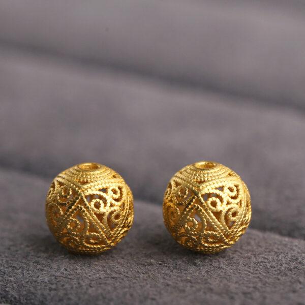round bead, hollow bead, flower pattern bead, spacer bead, s925 sterling silver, sterling silver bead, golden bead, gild bead