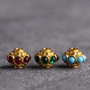 oval bead, zircon bead, flower pattern bead, spacer bead, s925 sterling silver, sterling silver bead, golden bead, gild bead