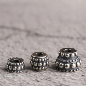 drum bead, small spots bead, spacer bead, s925 sterling silver, silver bead, oxidized silver bead