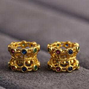 drum bead, hollow bead, spacer bead, zircon bead, s925 sterling silver, sterling silver bead, golden bead, gild bead