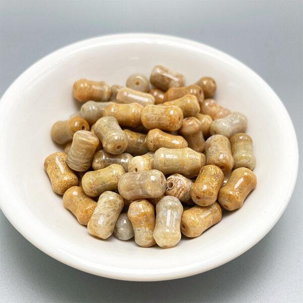 Agatized Coral bead, fossil coral bead, bamboo knot bead, through hole bead