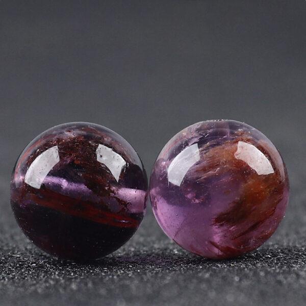 Amethyst Rutilated Quartz bead, purple bead, round bead, through hole bead