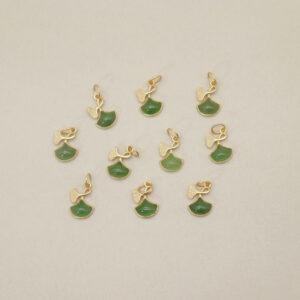 2pcs / 5 pcs Ginkgo leaves charm, nephrite charm, green charm, sterling silver charm, gild bead, golden charm