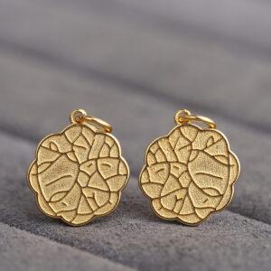 flower charm, round bead, s925 sterling silver, golden charm, gild bead