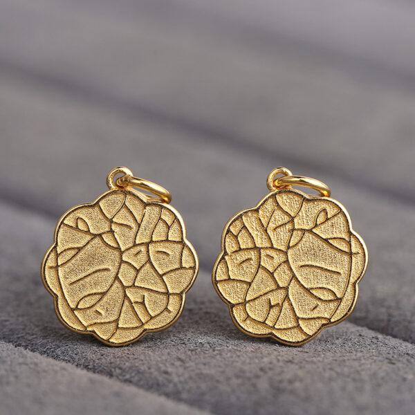 flower charm, round bead, s925 sterling silver, golden charm, gild bead