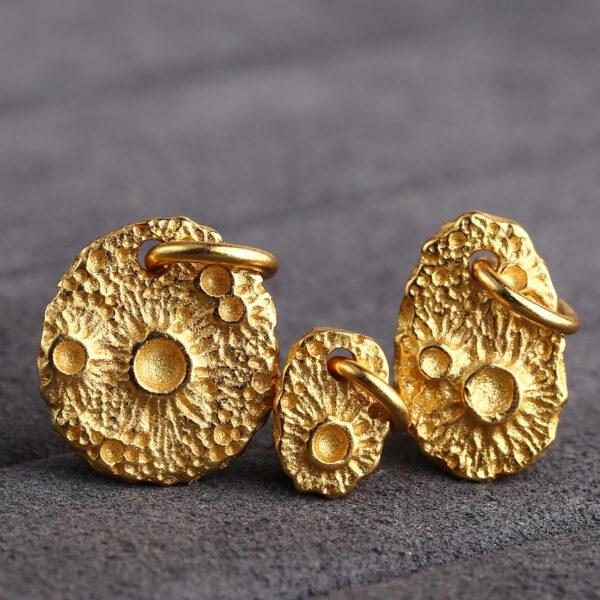 Meteor Crater charm, s925 sterling silver, golden charm, gild bead