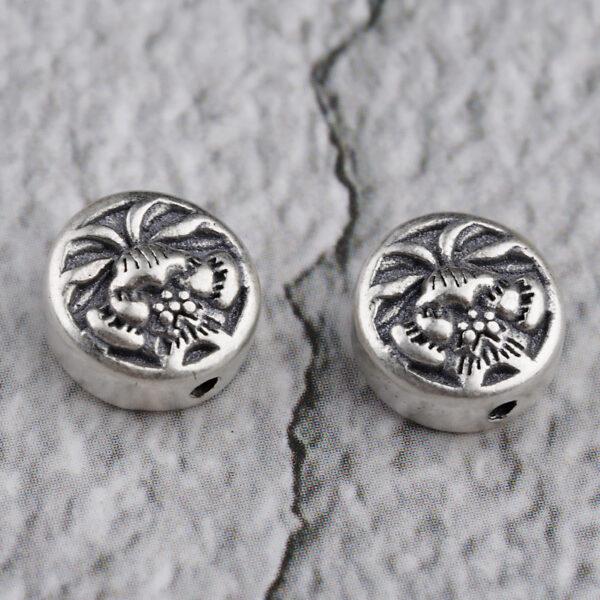 peacock bead, flower bead, round bead, spacer bead, s925 sterling silver, silver bead, oxidized silver bead - Image 2