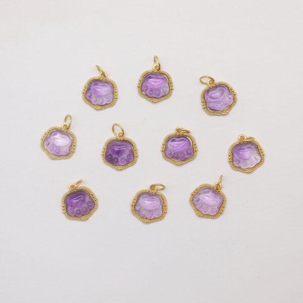 2pcs / 5 pcs cat paw charm, amethyst charm, purple charm, sterling silver charm, gild bead, golden charm - Image 2